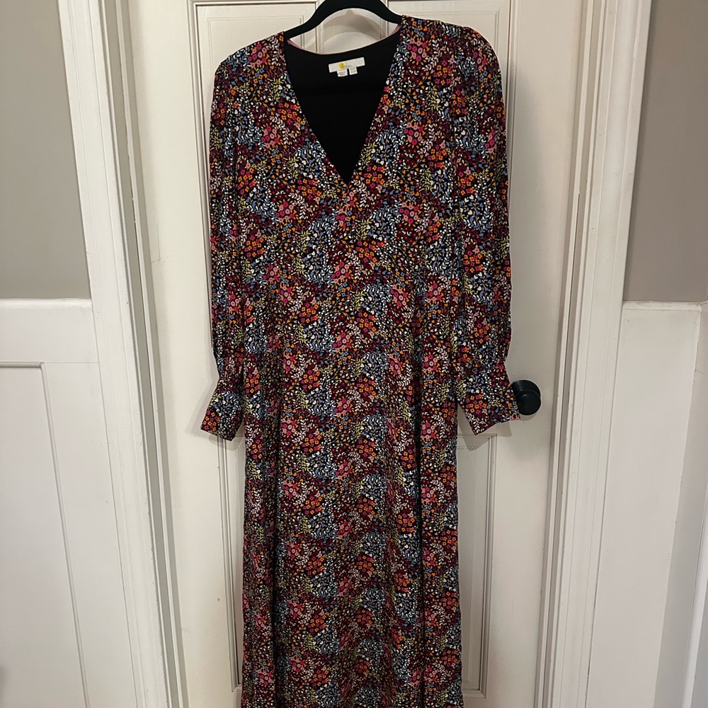 Boden Floral V-Neck Maxi Dress in Black with Multicolor Print